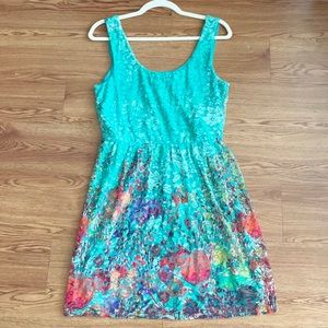 Blue Lace Sundress Multicolored Floral Print
